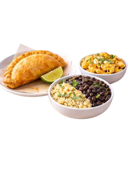 combo of one empanadas with rice and bean or plantains